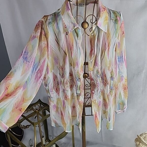 Peter Nygard Size 12 Sheer Chiffon Shacket - Picture 10 of 10